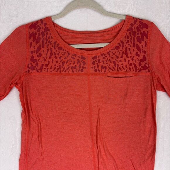 Lululemon Striped Red with Leopard Print Pocket Scoop Neck Tshirt - Picture 2 of 13